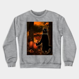 Evil Halloween Black Cat with knife Crewneck Sweatshirt